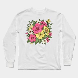 Colorful Hibiscus Flowers Long Sleeve T-Shirt